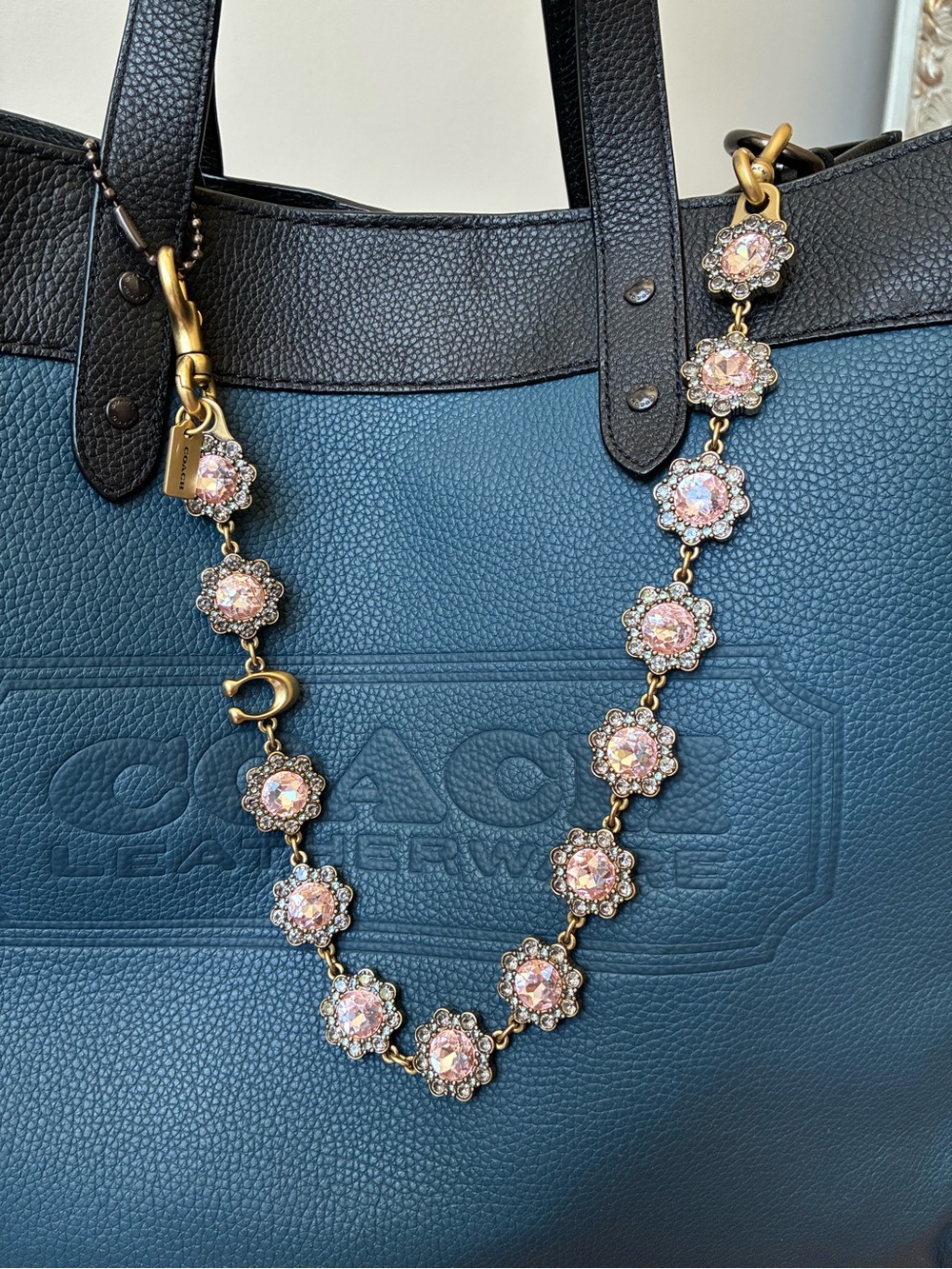 Coach Crystal Jewelry Chain Strap, Brass / Pink Multi
